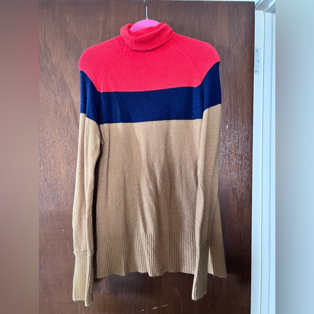 J. Crew Red, Navy, and Tan Turtleneck Sweater